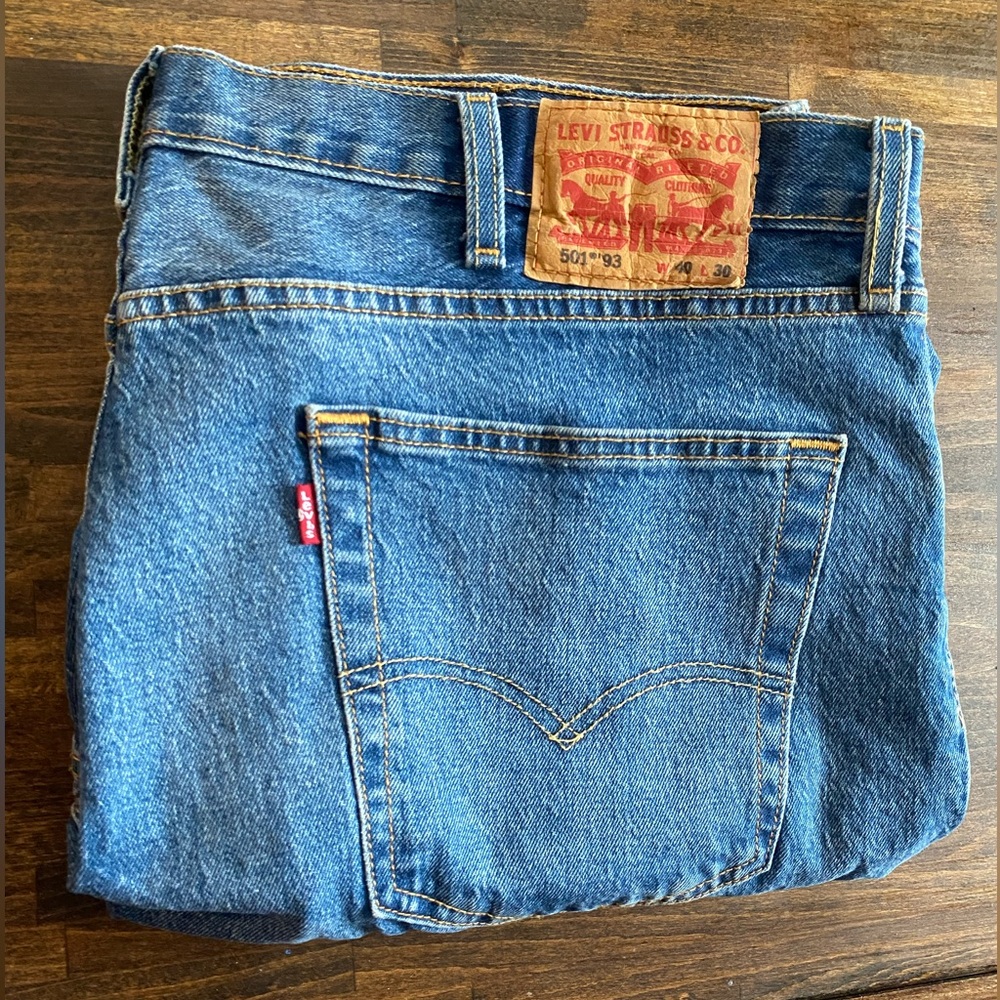 Levi's 501 '93 Men's Jeans Blue 40x30 Stone Button Fly Distressed Light Wash